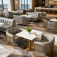 Table à manger dorée en marbre sur mesure pour hall d'hôtel chaise canapé mobilier de restaurant moderne ensemble de sièges de stand pour café café