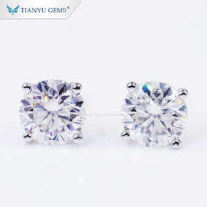 Tianyu ต่างหูเพชรสำหรับผู้หญิง,ต่างหูเม็ดเดี่ยวอัญมณี4แฉก14K ทองคำขาว1ct Moissanite - Product Image 1