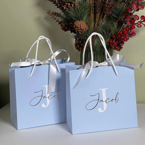 Luxury Customized Promotional Paper Bags with Ribbon Handle for Christmas <strong>Gift</strong> Packaging and <strong>Featuring</strong> Your Own Logo - Product Image 1