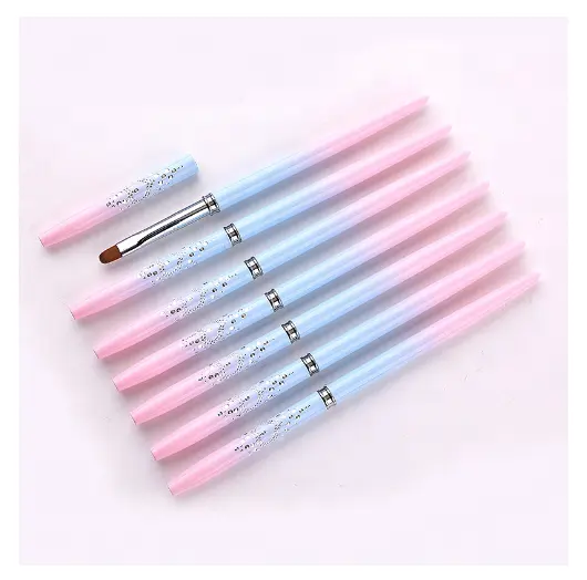 Custom gradient color Metal Manicure Nail Brush Design 3d Flower Nail Pen Blending Gel Polish Brushes Gel Nail Art Sets