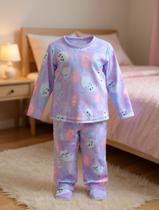 Te280r Pijamas para niñas de manga larga, forro polar suave y acogedor con estampado de dibujos animados, ropa de dormir de invierno para niños, talla regular - Product Image 2