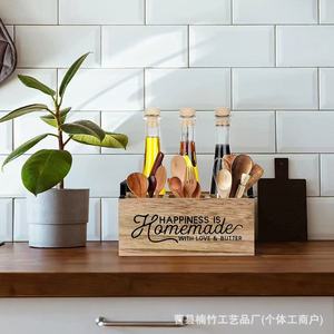 Wooden Tableware <b>Storage</b> <b>Box</b> Rectangle Open Top With Compartments <b>Kitchen</b> Desktop Organizer Natural Wood Color - Product Image 4