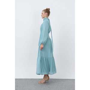 Elegante Vestido de Noche Negro de Gasa para Mujer con Cuello Alto, Corte Imperio y Drapeado Transpirable - Product Image 2