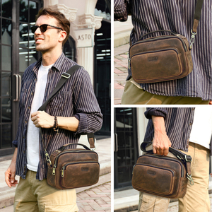 حقيبة كتف رجالية مخصصة من الجلد الطبيعي من كونتاكتس، حقيبة كتف صغيرة للرجال من الجلد المجنون، حقائب رسول - Product Image 2