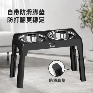 Station d'alimentation double en acier inoxydable réglable et surélevée pour chiens de taille moyenne à grande, pliable et facile à nettoyer - Product Image 3
