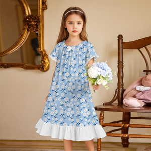 <strong>Toddler</strong> Girls Sleepwear New Arrival Short <strong>Sleeve</strong> Victorian Pajama Dress Wholesale Girls Soft Princess <strong>Nightgown</strong> for 3-12 Years - Product Image 1