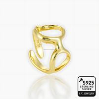 Bague ouverte abstraite sculpturale en argent sterling 925 réglable Style minimaliste bijoux fins pour femmes à la main Look de créateur
