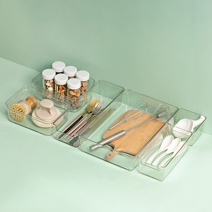 <b>Drawer</b> Organizer Transparent <b>Plastic</b> Rectangular Stackable Office <b>Storage</b> Box For Desk Stationery Kitchenware Separation - Product Image 4