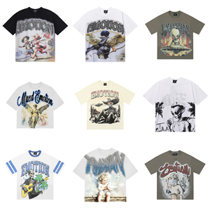 Camiseta Casual de Algodón de 260g para Hombre, Diseño <span class=keywords><strong>Vintage</strong></span>, Transpirable, Ecológica, con Estampado de Pulpo Alienígena de Emociones Mixtas, Talla Grande - Product Image 1