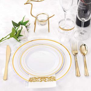 175 piezas de platos de plástico dorados con cubiertos desechables, vasos y servilletas, juegos de vajilla <span class=keywords><strong>para</strong></span> fiestas de boda - Product Image 3