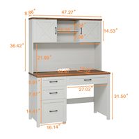 Bureau d'ordinateur portable de style farmhouse avec huche, 7 tiroirs, grand poste de travail en bois blanc rustique pour chambre et bureau