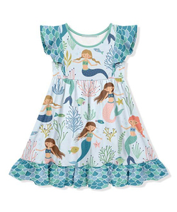 Vestido de Niña con Diseño Personalizado de Patrón de Pez Arcoíris, Vestido con Mangas de Ángel y Perlas - Product Image 6