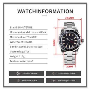 Montre personnalisée avec logo NH34, montre de luxe vintage NH34Dial, mouvement automatique mécanique, étanche, en acier inoxydable, pour homme - Product Image 6
