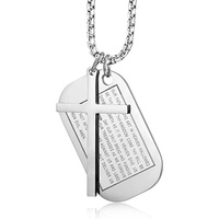 Nouveau personnalisé en acier inoxydable prière souhait gravé personnalisé unisexe carré armée carte croix pendentif collier