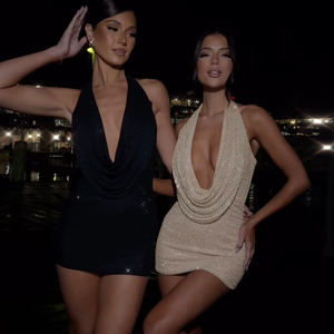 Abito da sera Sexy <span class=keywords><strong>Mini</strong></span> stile donna Private Label con trapano alla testa scollato a schiena bassa aderente alla moda vestito da ballo per ragazza - Product Image 1