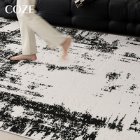 Tapis de salon moderne abstrait en diatomite, imperméable, antidérapant, résistant aux taches, fabriqué à la machine, noir et blanc, pour la cuisine