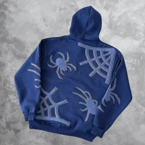 Felpa con cappuccio con stampa a ragnatela personalizzata da uomo Streetwear mezza Zip disponibile in varie taglie - Product Image 4