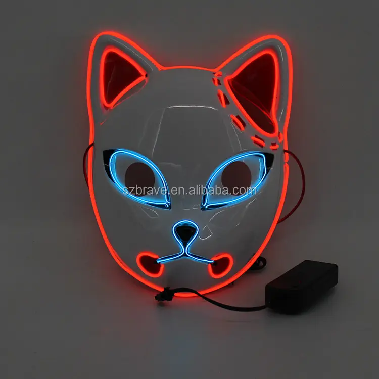 Maschera incandescente al Neon riutilizzabile illumina la maschera in PVC EL Halloween Demon Slayer maschera giapponese Anime Carnival Masquerade Fox Mask