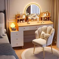 Nouvelle commode de toilette en bois personnalisée avec miroir LED intégré pour chambre à coucher féminine, meuble de rangement