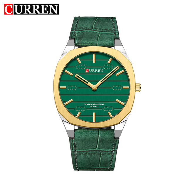 8480 CURREN Fashion Business Coin Cartoon Simple Stainless Steel Alloy Case Men's Quartz Watch Genuine Leather Strap 20mm 3ATM