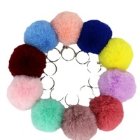 2024 moins cher mode lapin en peluche boule porte-clés chaîne en métal moelleux fourrure fausse boule fourrure pompons porte-clés à vendre