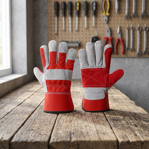 Gants de sécurité en cuir rouge avec doublure en coton, thermiques, longueur poignet, pour usage extérieur en hiver, style uni - Product Image 3