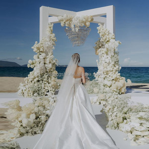 LEDA Wedding White Metal Chuppah <b>Top</b> <b>Cross</b> Square Mandap Wedding Pillar for Stand Background - Product Image 1