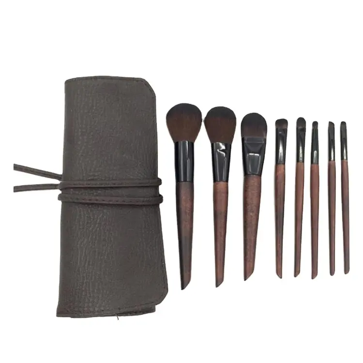 Makeup Brushes Set With Rolling PU Bag Sialia Own Name 8PCs Ebony Handle Professional Cosmetic Brushes for Women Face Eyeshadow