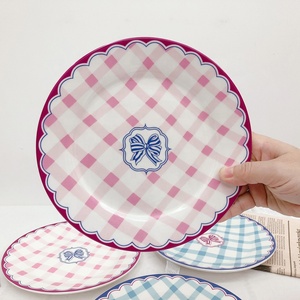 Korean Ins Small Fresh Creative Ceramic Western Plate Plaid Bow Thick Plate Cake Dessert Breakfast Plate - Product Image 5