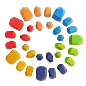 도매 맞춤형 몬테소리 중첩 퍼즐 장난감 무지개 색 쌓기 돌 장난감 저렴한 나무 돌 쌓기 게임