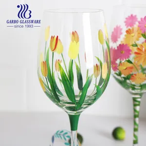 100 adet küçük mo renkli Dragonfly çiçek esnaf han üflemeli 15 oz cam yenilik şarap flüt Stemware el boyalı şarap bardağı