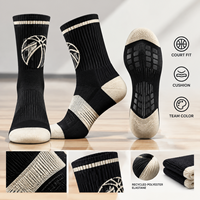 Chaussettes de basketball à compression en polyester recyclé et élasthanne, motif élargi, amorti pour le court, ajustement de la cheville, logo artistique, gradation des tailles