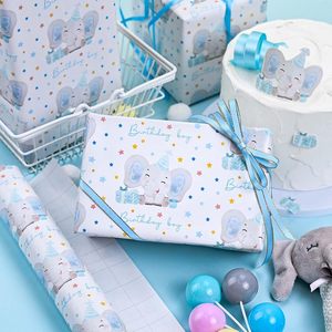 Maypluss Baby Boy Wrapping Paper Roll 17 Inch X 33 Feet Blue Elephant Theme Birthday Gift <b>Wrap</b> Eco Friendly Craft Paper - Product Image 5