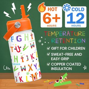 Botella <span class=keywords><strong>de</strong></span> <span class=keywords><strong>Agua</strong></span> Infantil <span class=keywords><strong>de</strong></span> Acero Inoxidable 304, Aislada al Vacío, Antiderrames, con Pajita y Tapa Abatible, 12oz, Venta al Por Mayor - Product Image 4
