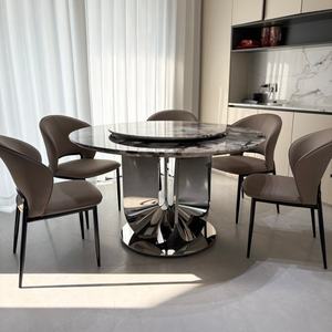 Tavolo da Pranzo Moderno in Marmo Premium con Gambe in Acciaio al Carbonio Resistenti <span class=keywords><strong>e</strong></span> Impermeabili per Hotel, Villa, Appartamento, Casa <span class=keywords><strong>e</strong></span> Ristorante - Product Image 1