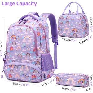 Set de Mochila Escolar Impermeable 3 en 1 de Gran Capacidad para Niñas con Diseño de Arcoíris, Incluye Lonchera y Estuche para Lápices para Estudiantes - Product Image 3