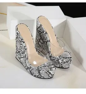 Custom Sandal Manufacturers Female Snakeskin High Heels Shoes Custom PVC Transparent Platform Shoes Custom Wedges Sandals Thick