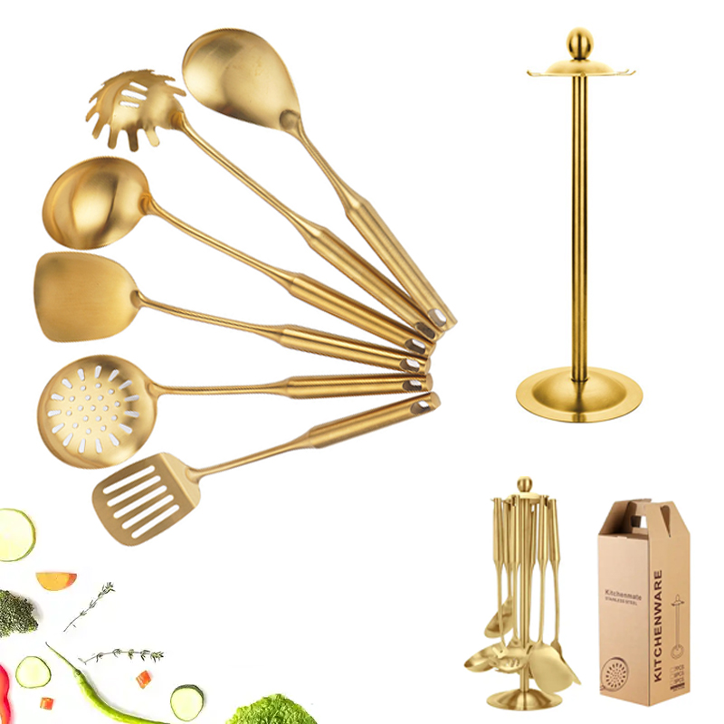 Großhandel Hitze beständiges Metall Kochen Backen Kochgeschirr Werkzeug Zubehör Wieder verwendbare Edelstahl Gold Küchen utensilien Set