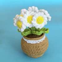 Fleur artificielle en polyester tricoté, motif tournesol en pot, au crochet, faite main, classique, pour décoration de bureau, pour la remise des diplômes et la fête des Mères