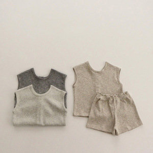 New Waffle Casual Summer Unisex Baby Clothes Sleeveless Shirt Top Matching Short Beanie 3 Pieces Kids Boys Baby Clothing <b>Sets</b> - Product Image 1