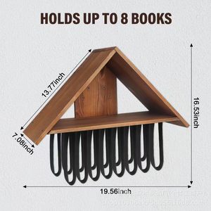 Wooden <b>Wall</b> <b>Mounted</b> <b>Shelf</b> 1 Tier Polygon Shape Floating Book Storage With Elastic Band For Home Organization - Product Image 5