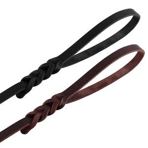 رموش كلب مضفرة قوية من جلد البقر الأصلي بدون سحب بإبزيم نحاسي - Product Image 3