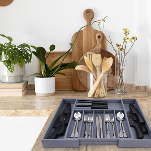 Organizador de cocina de madera de bambú HOSTK, soporte extensible para utensilios, bandeja para cubiertos, divisor, cajón de cubiertos, <span class=keywords><strong>bolsa</strong></span>, vajilla, artículos diversos - Product Image 6