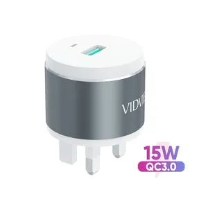 VIDVIE圆形快速充电3.0 15w英国充电器，带C型电缆