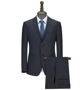 Men's Navy Blue Suit Trousers 30% Wool Mixed Breathable Formal Wear for Adults Single Breasted Hip Collar for Commercial