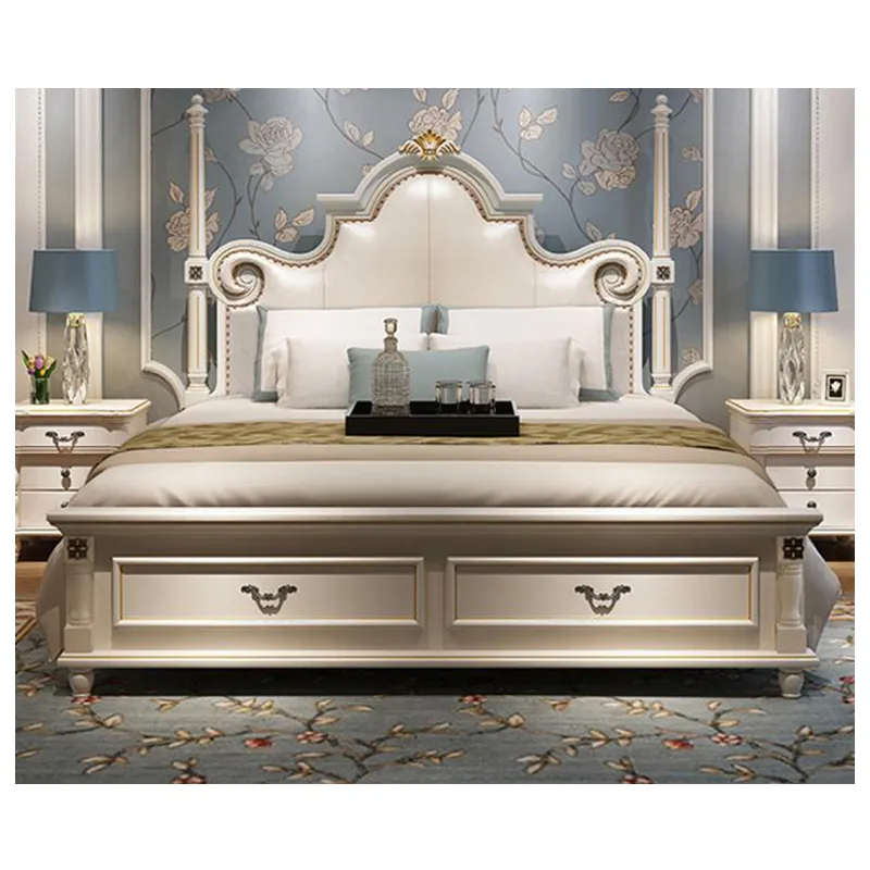 Moderne lit en bois massif européen Sculpté 1.8 m lit de meubles de chambre à coucher française bng004