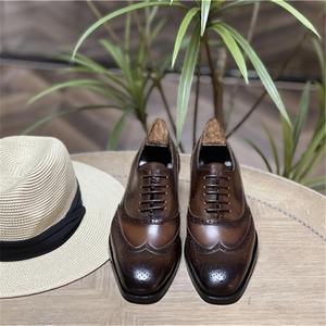 Zapatos Brogue de Cuero Genuino con Punta Cuadrada para Hombre, Cierre con Cordones, Estilo Británico Retro, Formales de Negocios, Transpirables y Ligeros para Primavera/Verano - Product Image 1