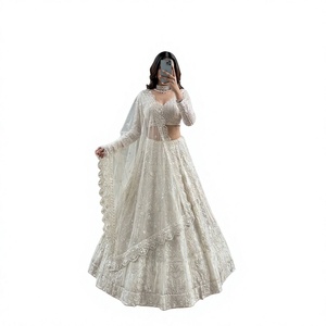 Lehenga Tradicional India Blanca de Diseñador, Cosida, Última Moda para Bodas y Fiestas, con Trabajo de Espejo, Venta al por Mayor, Invierno y Verano, Secado Rápido - Product Image 1