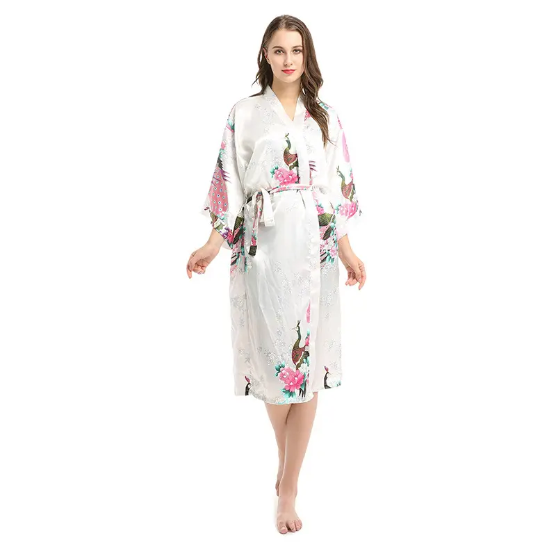 Langer lockerer Satin sexy Damenpyjamas Kimono Oberdeckung Nachtwäsche Nachtkleider Nachtkleid Kleid Hochzeit Brautjungfer Kleiderkleid