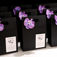 Sac en papier de luxe personnalisé HKSHF, élégant, avec motif fleur d'orchidée, pour cartes de vœux, boîte à bijoux, sac cadeau, sac à main pour fête prénuptiale, cadeau de mariage